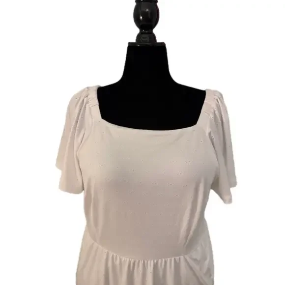 NWT Stitch Fix MARKET & SPRUCE white eyelet smocked back soft stretch dress 1X - Picture 2 of 9